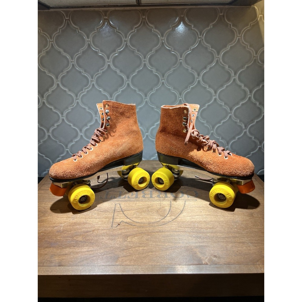 Sure-grip Super X 7r Made In USA Quad Roller Skates Brown Suede Boots Vintage 9